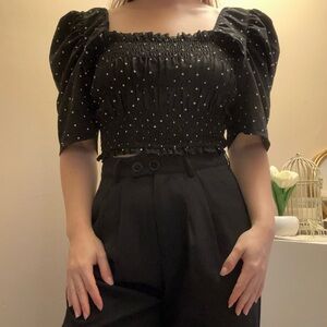 Papaya Black and White Smocked Top